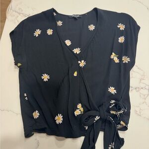 Floral Black Wrap Top